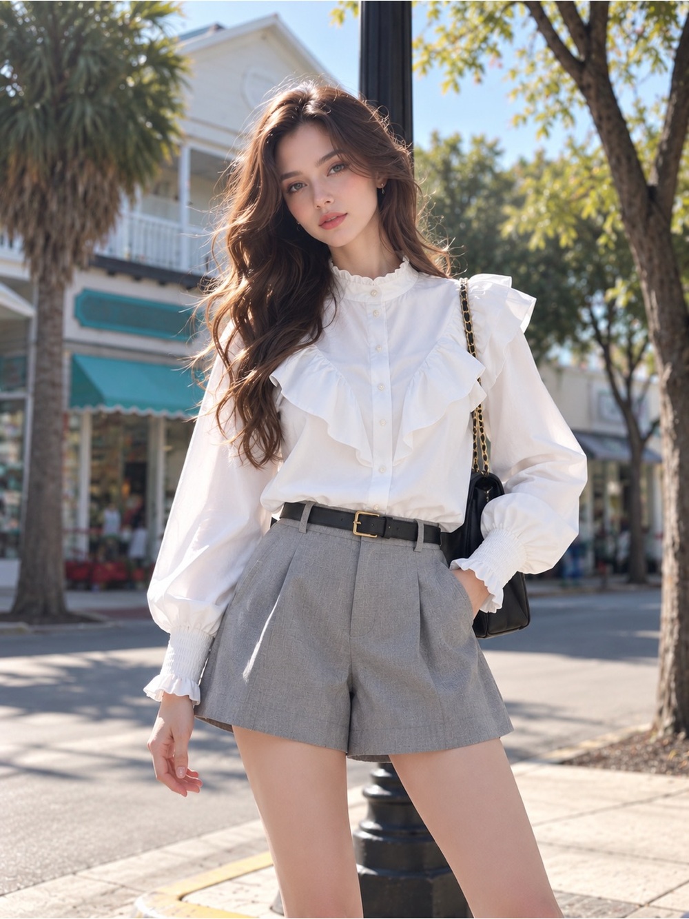 Women’s High Waisted Pleated Tailored Shorts - Gray
